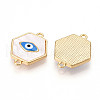 Brass Pave Natural Shell Hexagon Connector Charms KK-N258-09G-2