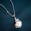 925 Sterling Silver Micro Pave Clear Cubic Zirconia with Natural Freshwater Pearl Pendant Necklace WGB08A2-02-2