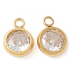304 Stainless Steel Clear Cubic Zirconia Charms STAS-Q345-24G-1