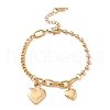 Vacuum Plating Double Heart Charms Bracelet with 304 Stainless Steel Chains for Women STAS-P304-09G-1