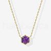 Brass Pave Natural Amethyst Hexagon Pendant Necklaces for Women FS-WG13B5A-03-1