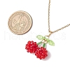 Glass Cluster Beaded Cherry with Acrylic Leaf Pendant Nacklaces NJEW-MZ00107-3