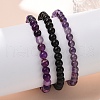 3Pcs 3 Style Natural Amethyst & Black Agate Round Beaded Stretch Bracelets Set PW23030762789-3