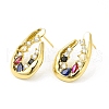 Colorful Cubic Zirconia Twist Teardrop Stud Earrings EJEW-H092-05G-1