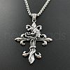 Retro Punk Hip-hop Stainless Steel Wolf Cross Pendant Necklaces for Men FA7959-2