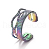 Ion Plating(IP) 304 Stainless Steel Oval Wrap Open Cuff Ring for Women RJEW-C025-30M-1
