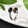 Natural Black Agate & Tiger Eye Finger Rings RJEW-A068-02P-03-3