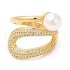 Rack Plating Brass Teardrop Cuff Ring with Plastic Pearl Beaded RJEW-D004-02G-1