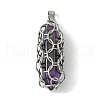 Natural Mixed Stone Stainless Steel Ring Wrapped Pointed Pendants PALLOY-JF02496-02-3