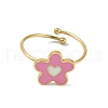 Ion Plating(IP) Flower 304 Stainless Steel Enamel Ring RJEW-A038-18G-02-2