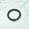 Natural Lava Rock & Synthetic Hematite Stretch Bracelet with Alloy Crown BJEW-JB08482-01-2