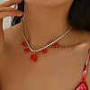 Elegant Brass Pave Clear Cubic Zirconia Tennis Chain Heart Flower Pendant Bib Necklaces for Women SR8961-2