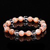 Natural Sunstone & Quartz Crystal Round Beads Stretch Bracelets WGD3ECB-08-1