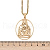 304 Stainless Steel Oval with Hollow Juses Pendant Necklaces NJEW-K283-05G-3