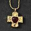 Cross with Heart 304 Stainless Steel Cubic Zirconia Pendant Necklaces NJEW-H070-01G-01-1