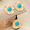 Flat Round Alloy & Synthetic Turquoise Ring & Stud Earring Sets FS-WG73FC1-02-2