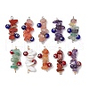 Natural Gemstone/Glass Chip Copper Wire Wrapped Handmade Lampwork Blue/Red Evil Eye Connector Charms PALLOY-JF02977-02-1
