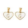 304 Stainless Steel Pave Natural White Shell Heart with Initial Slice Pendants STAS-R168-25G-G-1
