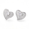 Heart Brass Pave Clear Cubic Zirconia Stud Earrings EJEW-M258-32P-1