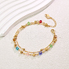 Elegant Vintage Style Brass Textured Round & Colorful Cube Glass Link Chain Double Layer Adjustable Ladies Anklets YV3185-3-1