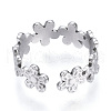 Non-Tarnish 304 Stainless Steel Flower Open Cuff Ring for Women RJEW-N040-33-3