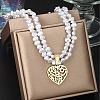Heart 304 Stainless Steel with Plastic Imitation Pearl Oval Beaded Pendant Necklaces & Stud  Earrings Sets for Women FS-WGFF69E-01-2