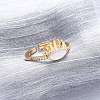 Brass Micro Pave Cubic Zirconia Shell Cuff Rings KK-D363-24C-G-4
