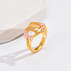 Heart & Flower Brass Pearl Pink Enamel Adjustable Finger Rings FS-WG8B9BA-07-1