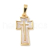 Brass Pave Natural White Shell Pendants KK-S522-01B-G-1