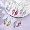 201 Stainless Steel Feather Dangle Earrings EJEW-JE05265-2