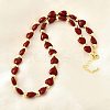 Brass & ABS Imitation Pearl Heart and Round Beaded Necklaces for Women NJEW-D314-11C-G-3