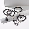 Natural Lava Rock & Cubic Zirconia Round Beads Stretch Bracelet BJEW-JB07200-3
