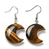 Natural Tiger Eye Crescent Moon Dangle Earrings EJEW-P241-01P-01-1