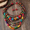 Bohemian Style Wood Beaded Multilayer Necklaces & Dangle Earrings Sets WG33684-01-2