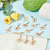 12Pcs 12 Style Wood Pendant Locking Stitch Markers HJEW-AB00643-4