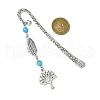 Tree of Life Feather Tibetan Style Alloy Pendant Bookmark with Cat Eye AJEW-JK00277-01-3