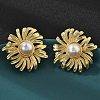 Brass ABS Plastic Imitation Pearl Flower Stud Earrings EJEW-S258-01G-2