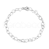 Rhodium Plated 925 Sterling Silver Heart Link Chain Bracelets BJEW-I314-057B-P-1