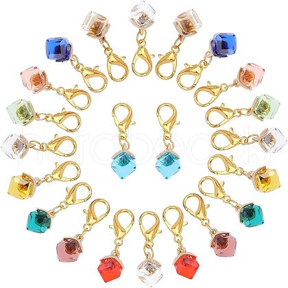 CHGCRAFT 2 Sets Cube Glass Pendant Decoration HJEW-CA0001-34-1