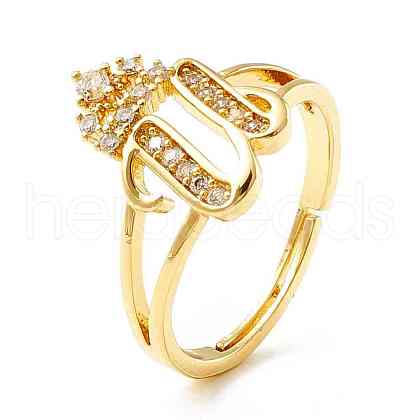 Clear Cubic Zirconia Initial Letter with Crown Adjustable Ring RJEW-M139-17U-1