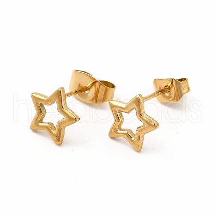 304 Stainless Steel Hollow Out Star Stud Earrings for Women EJEW-C004-05G-1