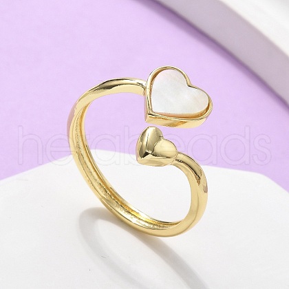Brass Shell Cuff Rings for Women RJEW-C126-09G-1