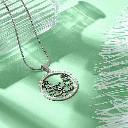 304 Stainless Steel Crystal Rhinestone Ring with Family Pendant Necklaces for Mother's Day Gift NJEW-P327-04P-B-1