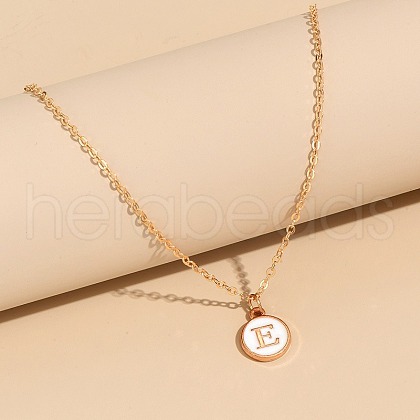 Alloy White Enamel Disc with Initial Pendant Necklaces for Women WG552C5-05-1