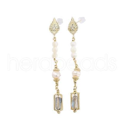 Natural Pearl Dangle Stud Earrings EJEW-P256-26G-1
