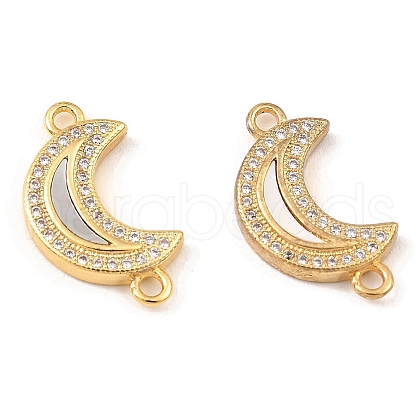 Rack Plating Brass Micro Pave Clear Cubic Zirconia Connector Charms KK-K342-24G-1
