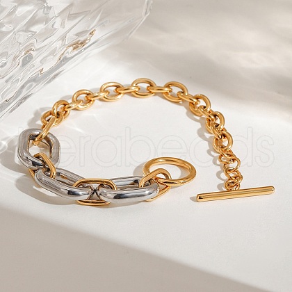 304 Stainless Steel Cable Chain Bracelets for Women BJEW-K279-01GP-1
