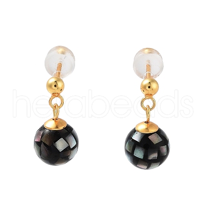 Black Lip Shell Ball Stud Earrings for Women EJEW-E303-41G-1
