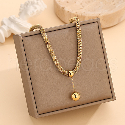 Fashionable 304 Stainless Steel Round Ball Tassel Pendant Necklaces for Women FS-WG82355-01-1