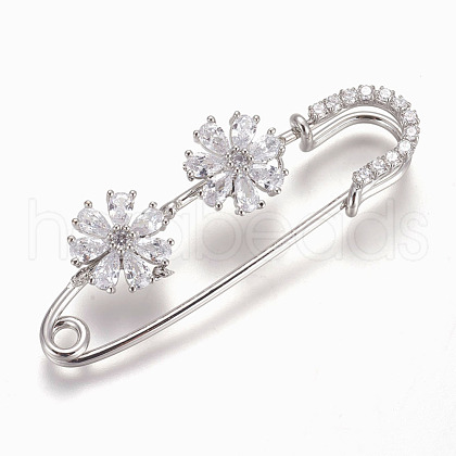 Brass Micro Pave Cubic Zirconia Safety Brooch JEWB-I010-03P-1
